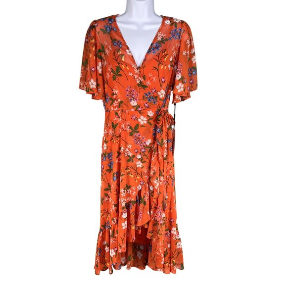 Calvin Klein NWT Womens 6 Floral Chiffon Ruffle Midi Dress Fairycore Bloomcore - Picture 1 of 16